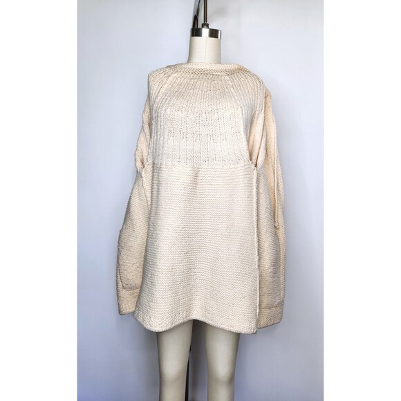 Chunky Knitted Wool Blend Cardigan Sweater Pockets Big Poet Balloon Sleeves XXS - Picture 10 of 10